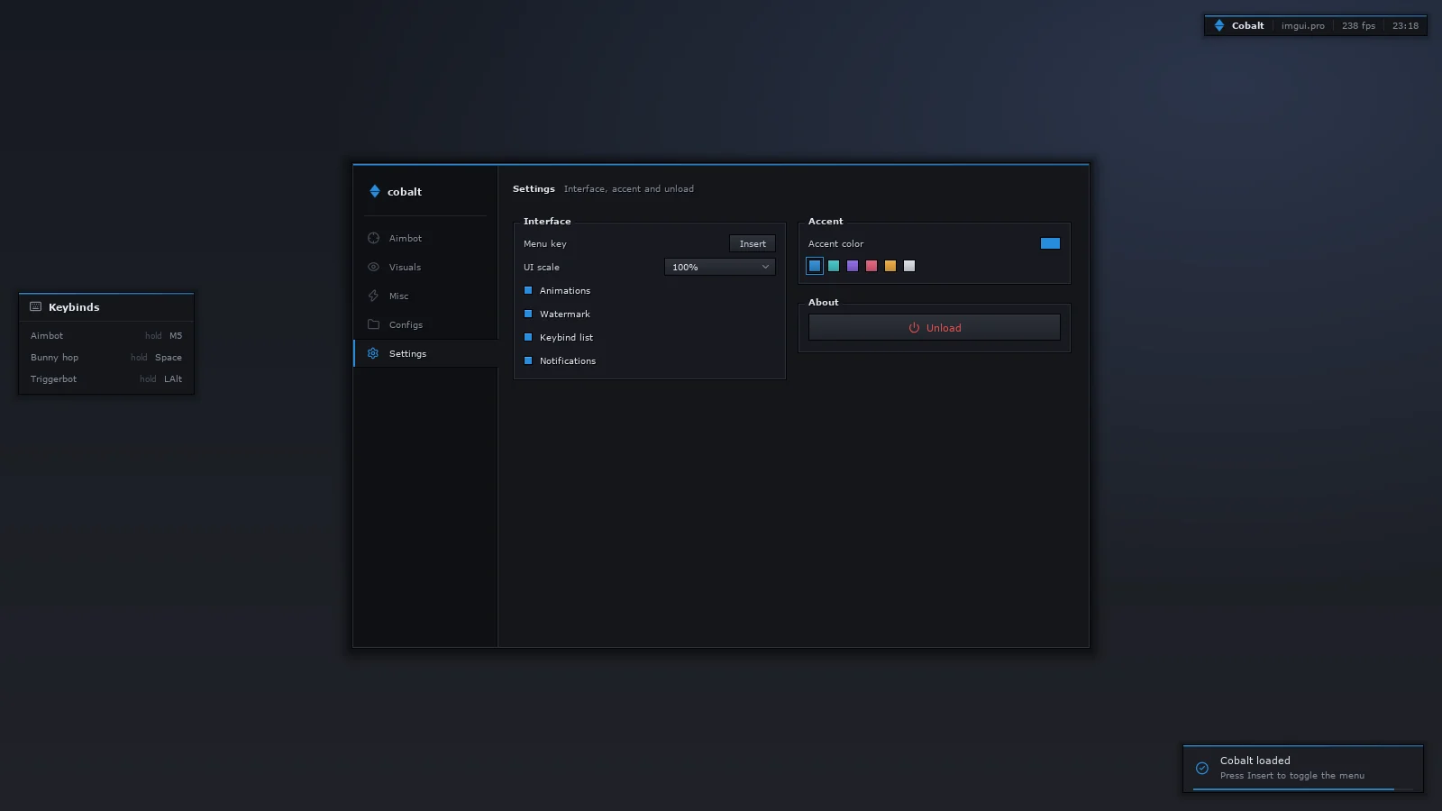 Cobalt settings