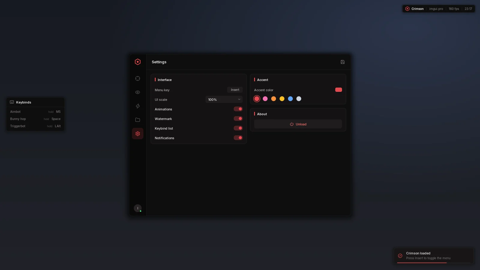 Crimson settings
